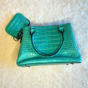 Patricia Nash Norcia Leather Croc Top Handle Crossbody - w/ Zip Pouch